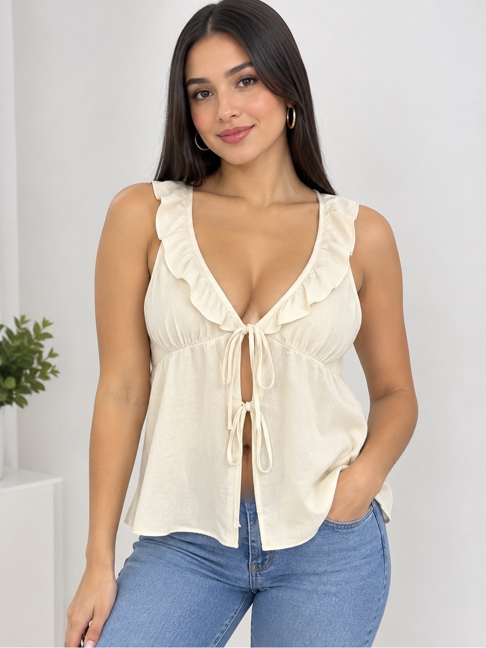 cupcakes & cashmere Cream Ruffle Tie-Front Camisole